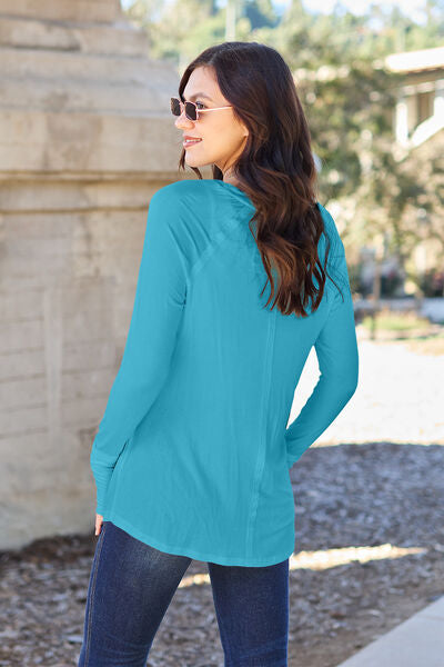 Round Neck Long Sleeve T-Shirt w/Thumbholes