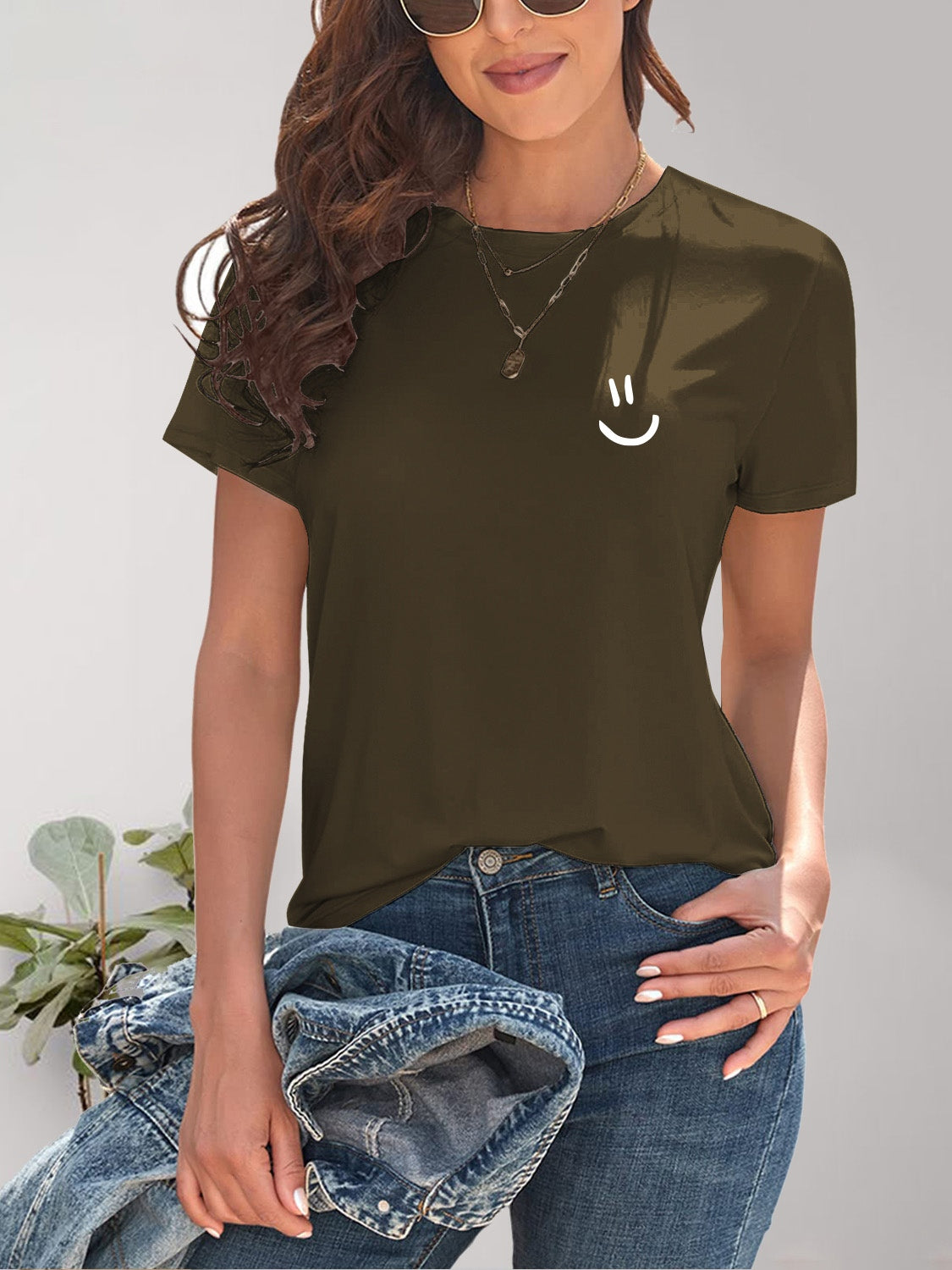 Smile Graphic Round Neck Short Sleeve T-Shirt