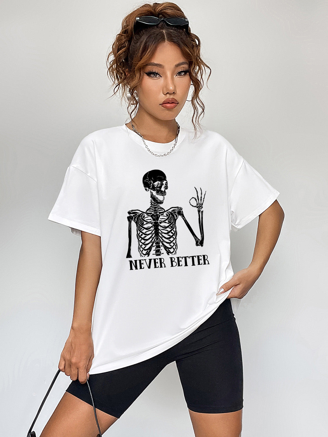 NEVER BETTER Round Neck Short Sleeve Never Better Graphic T-Shirt