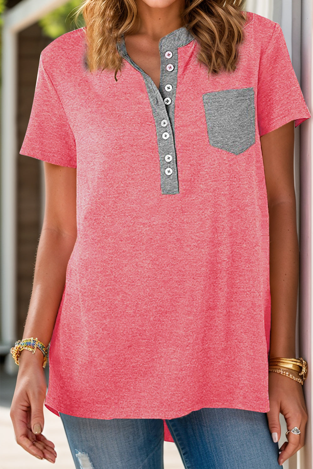 Half Button Short Sleeve T-Shirt