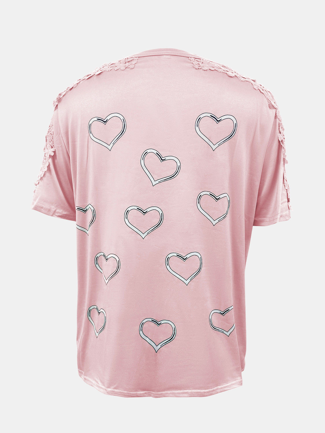 Lace Detail Heart Round Neck Short Sleeve Top