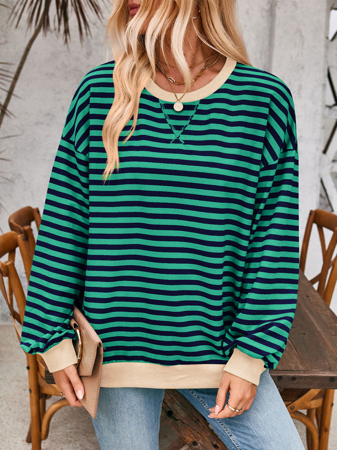 Contrast Striped Long Sleeve Sweatshirt