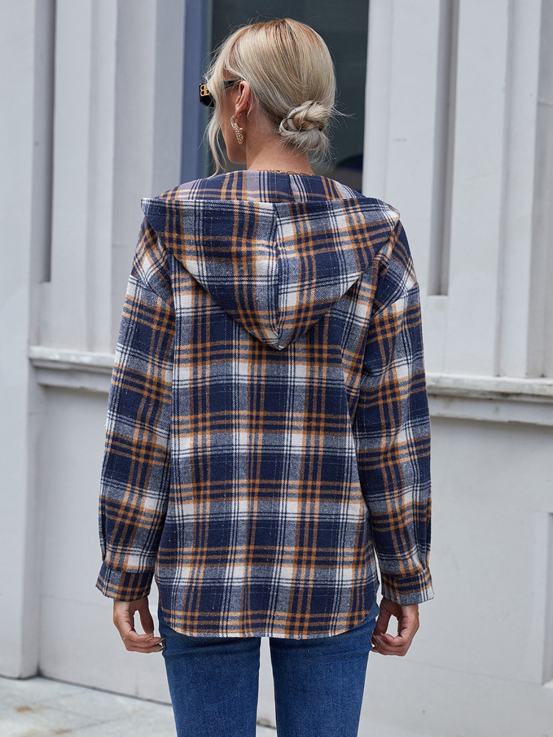 Plaid Button Up Long Sleeve Hooded