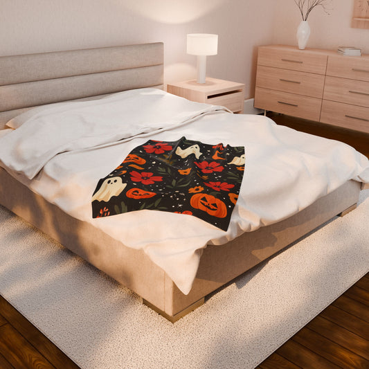Ghost & Pumpkin Velveteen Plush Blanket