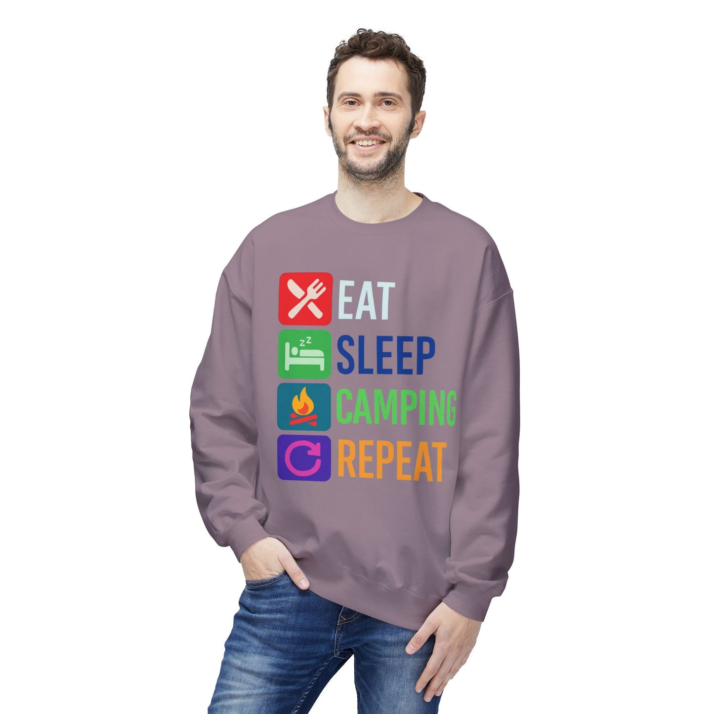 Eat Sleep Camping Repeat Unisex Softstyle Fleece Crewneck