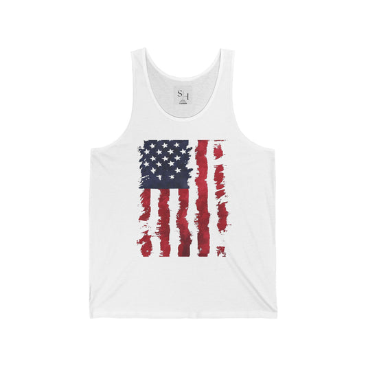 Patriotic Unisex Jersey Tank Top - American Flag Design