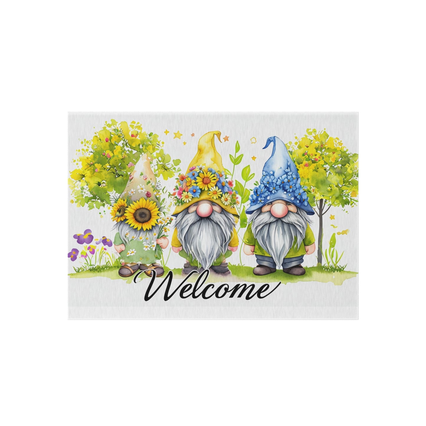 Summer Floral Welcome Gnome Outdoor Rug