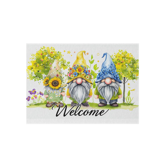Summer Floral Welcome Gnome Outdoor Rug