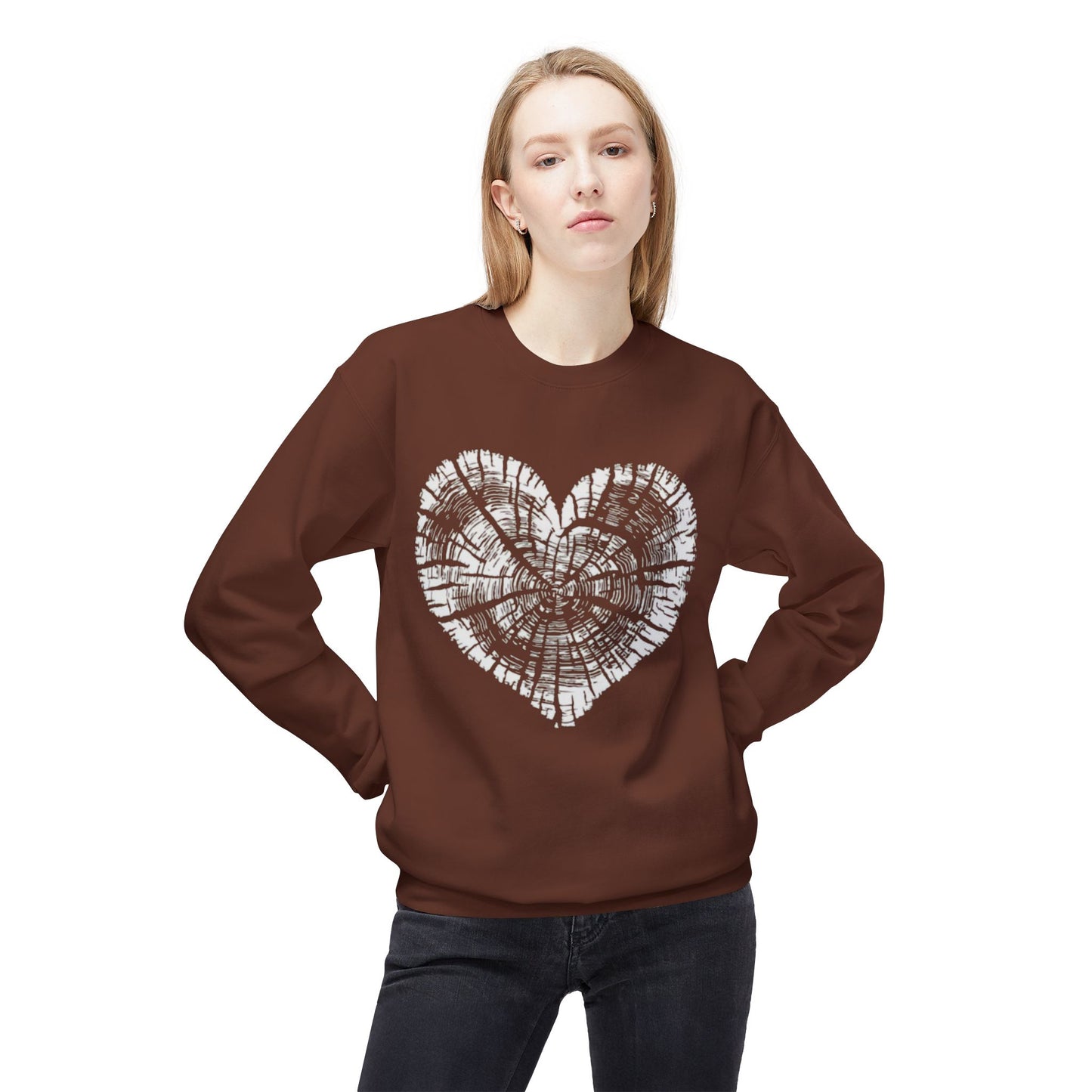 Wood Growth Rings Heart Sweatshirt - Cozy Unisex Fleece