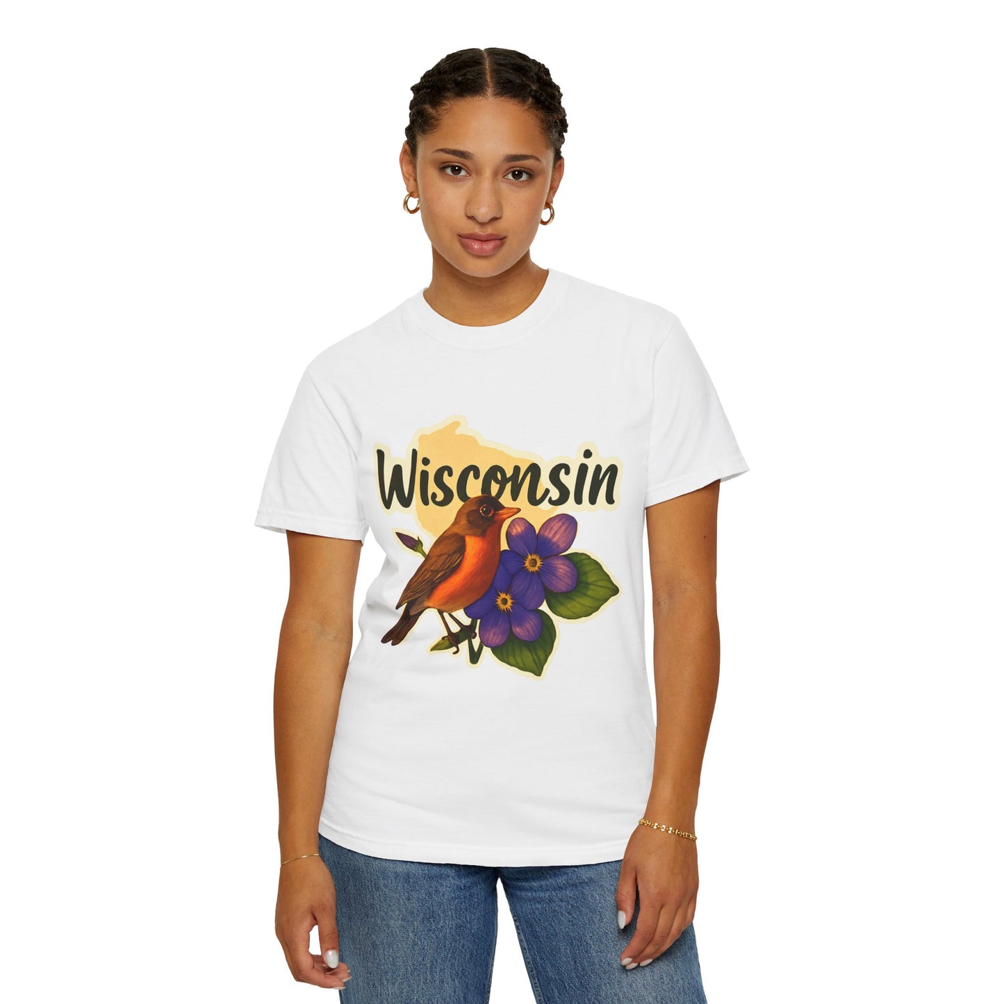 Wisconsin Bird Floral T-Shirt, Relaxed Unisex Tee, Nature Lover Gift, State Pride Apparel, Casual Wear, Birthday Gift, Eco-Friendly Fashion