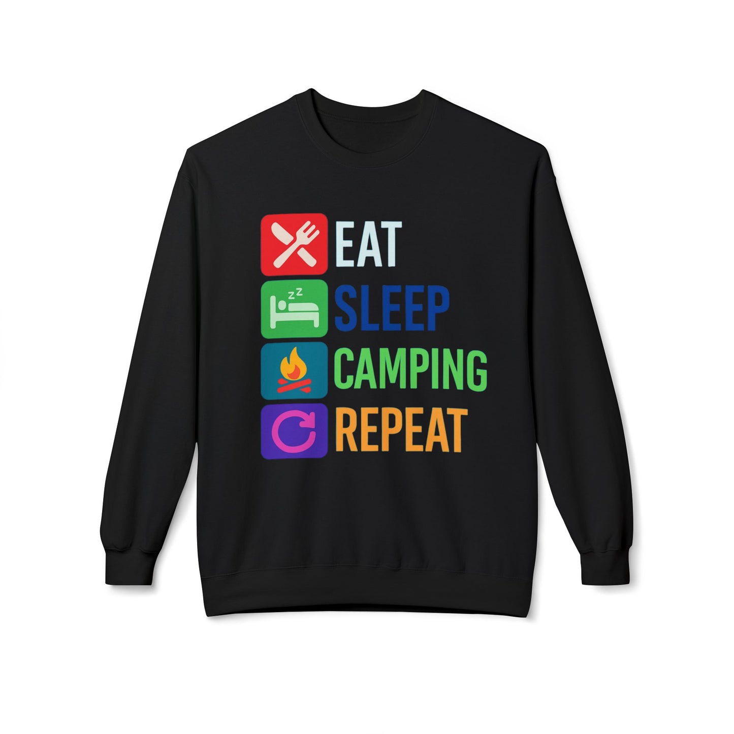 Eat Sleep Camping Repeat Unisex Softstyle Fleece Crewneck