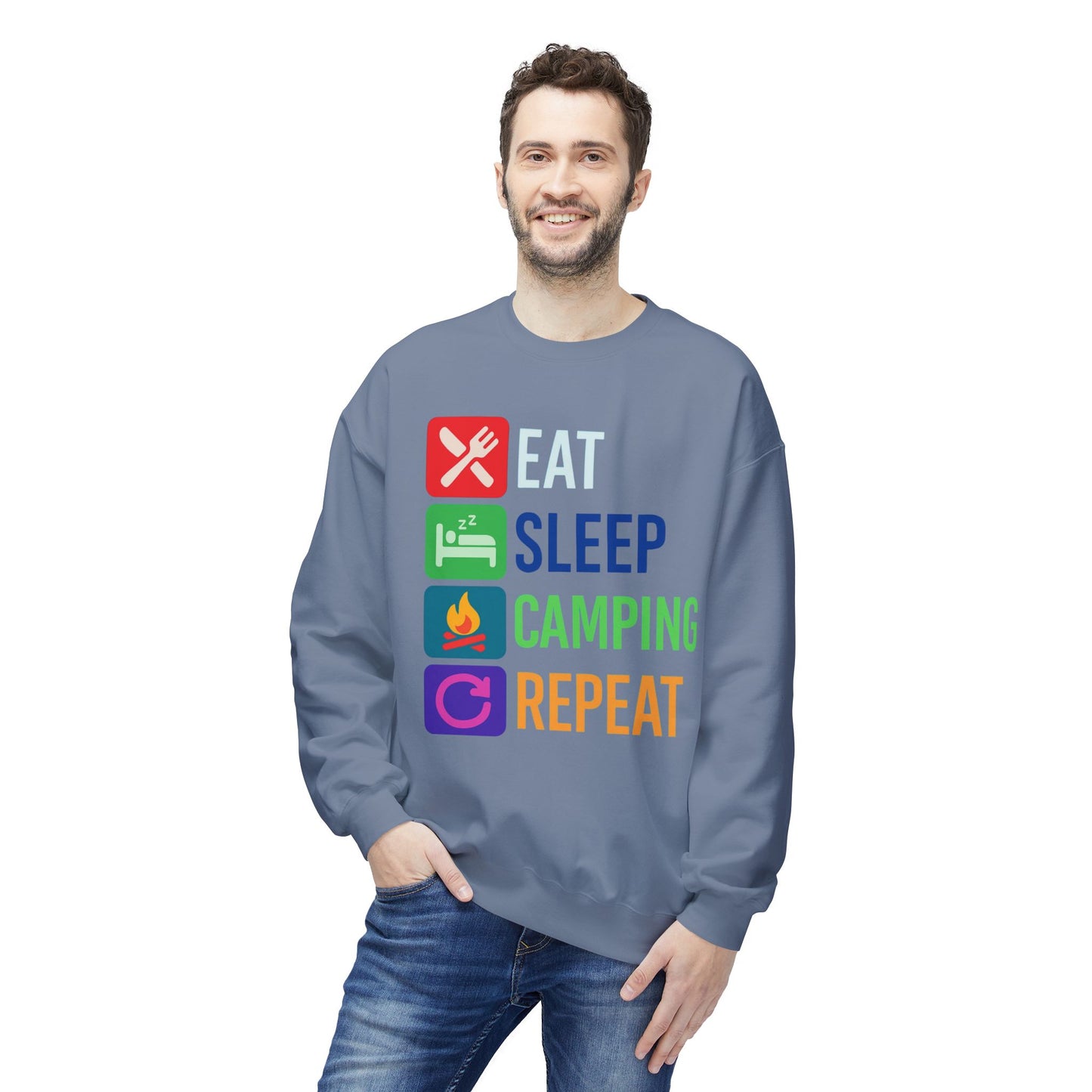 Eat Sleep Camping Repeat Unisex Softstyle Fleece Crewneck