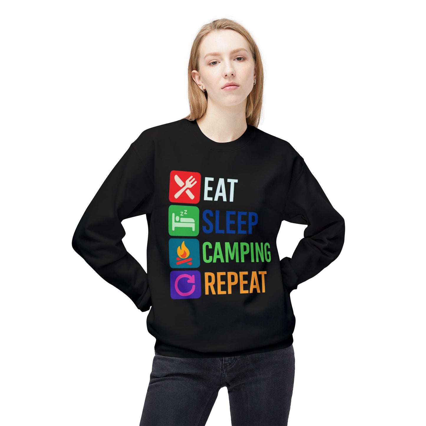 Eat Sleep Camping Repeat Unisex Softstyle Fleece Crewneck