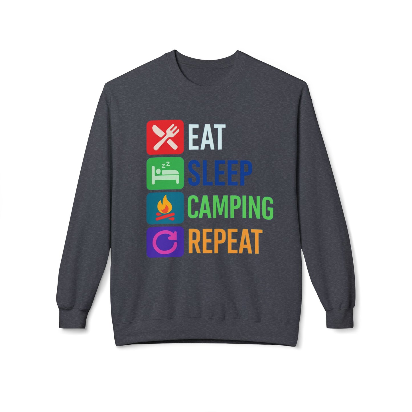 Eat Sleep Camping Repeat Unisex Softstyle Fleece Crewneck