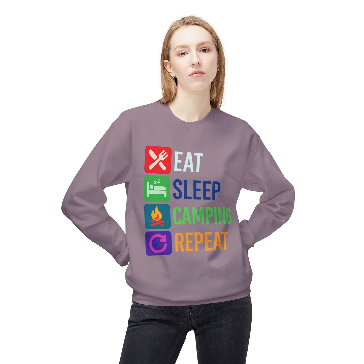 Eat Sleep Camping Repeat Unisex Softstyle Fleece Crewneck