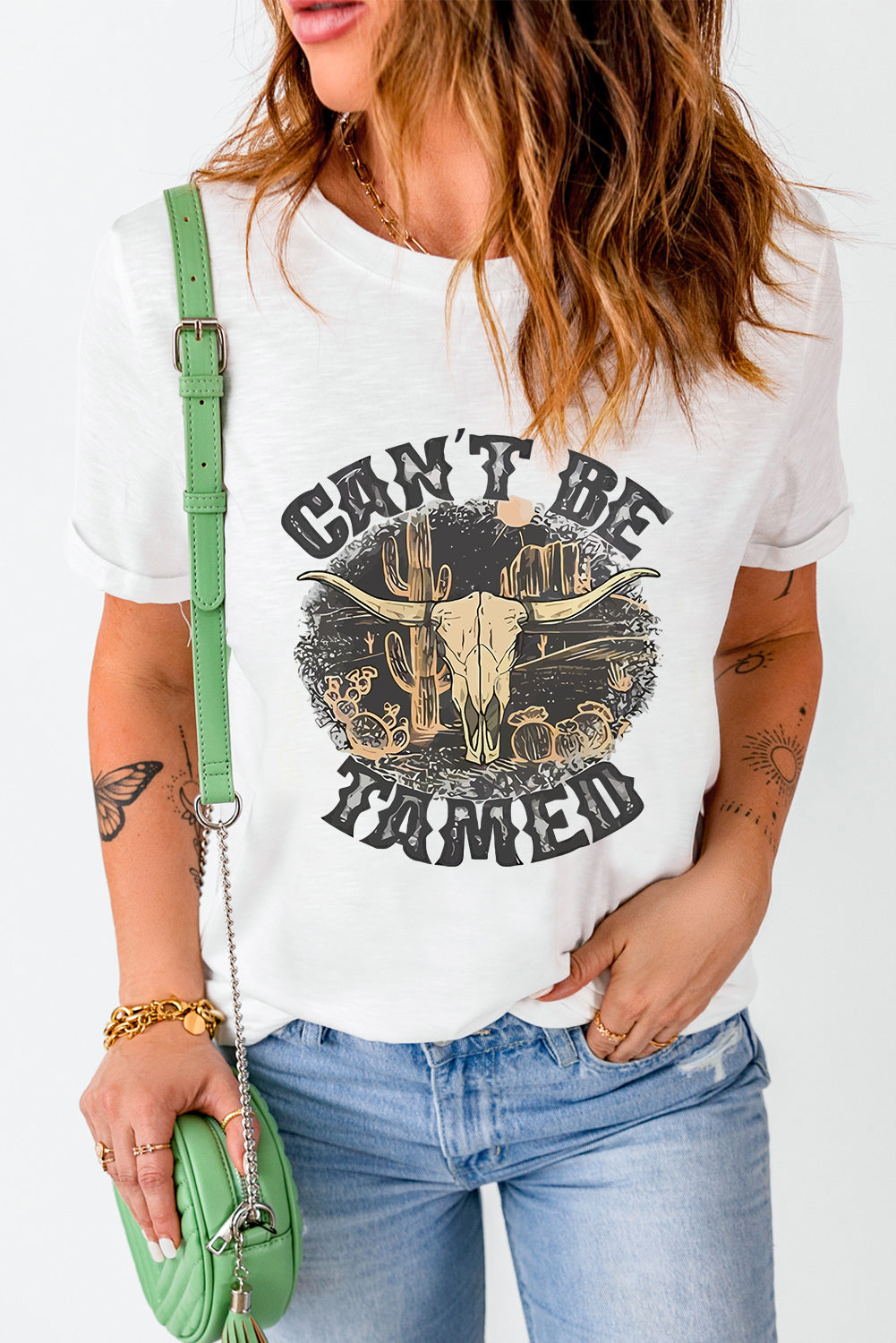 CAN'T BE TAMED Graphic Round Neck Short Sleeve T-Shirt