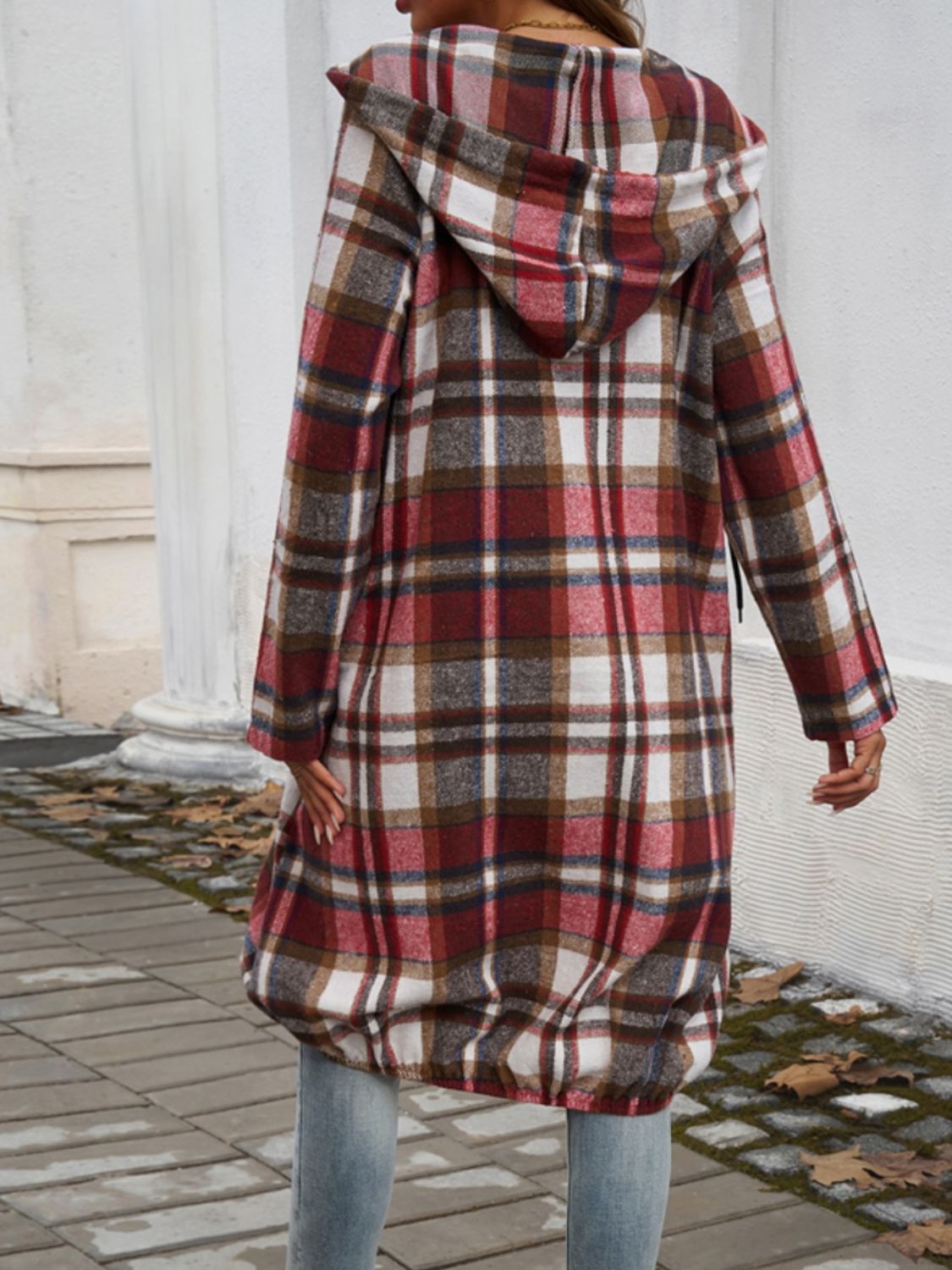 Plaid Zip Up Hooded Top