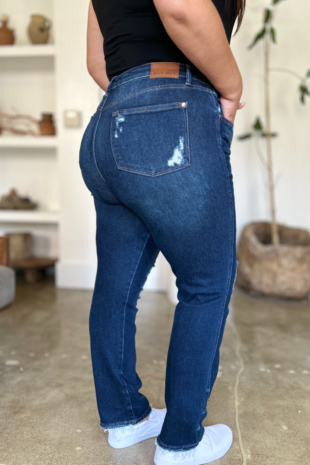 Judy Blue High Waist Rigid Magic Heavy Destroy Straight Jeans