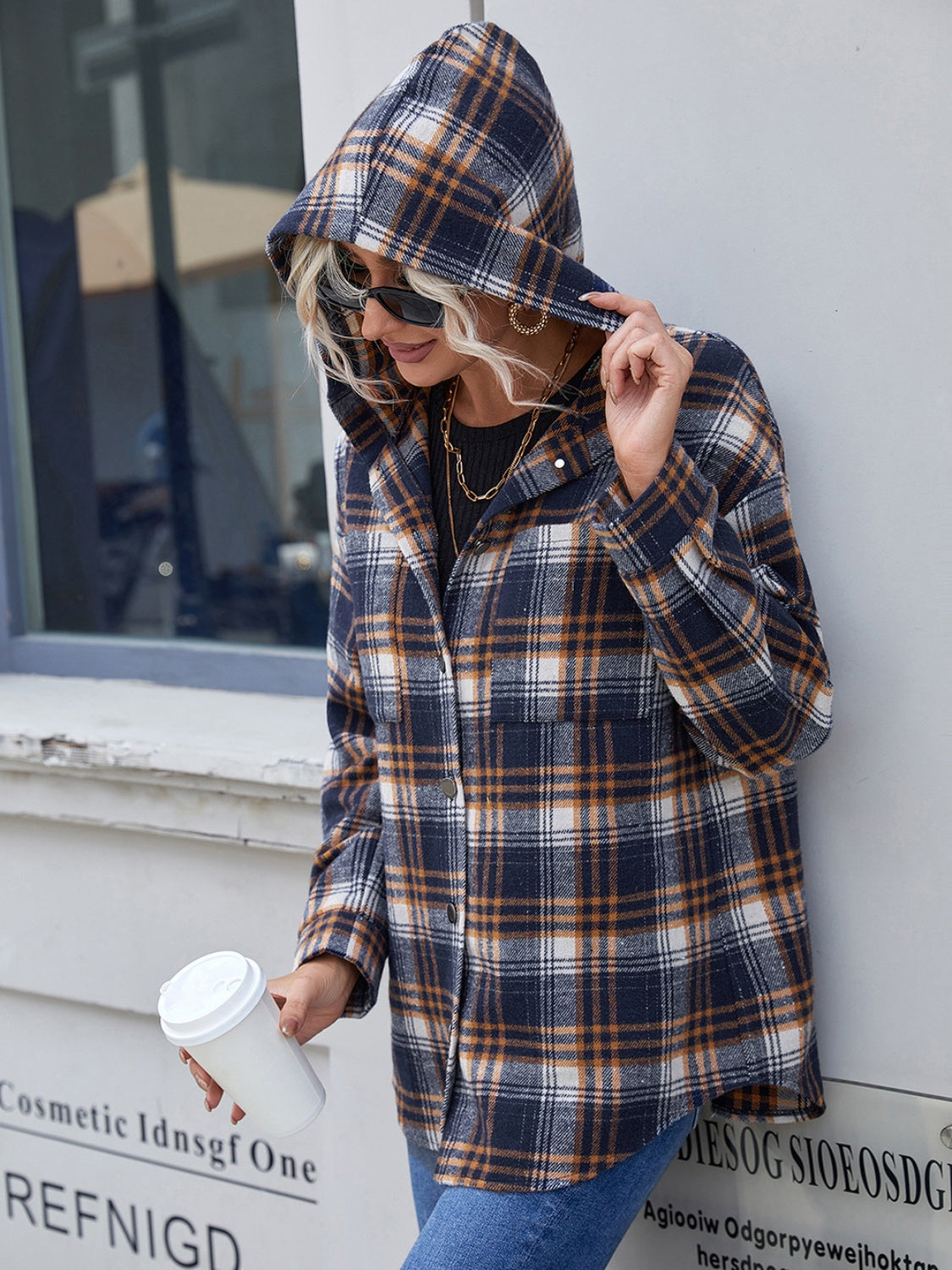 Plaid Button Up Long Sleeve Hooded