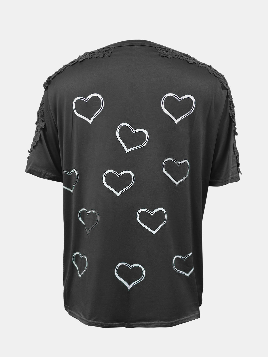 Lace Detail Heart Round Neck Short Sleeve Top
