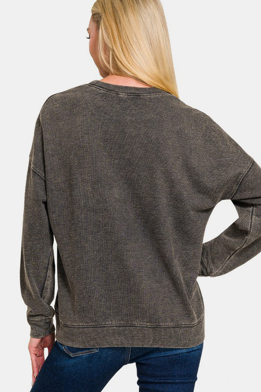 Washed Round Neck Dropped Shoulder Sweatshirt