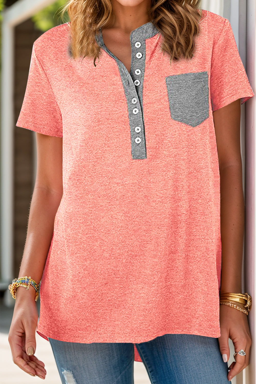 Half Button Short Sleeve T-Shirt