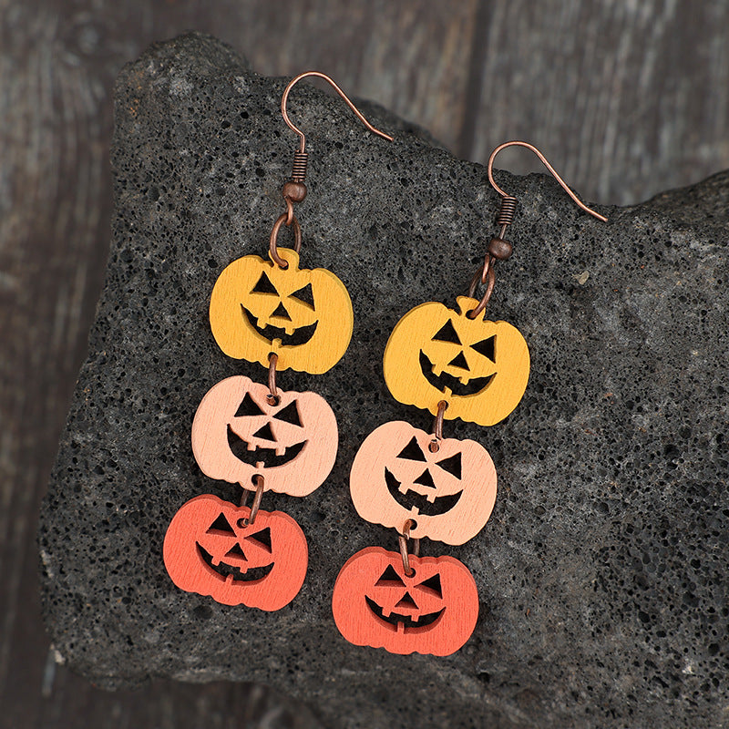 Wooden Contrast Pumpkin Earrings