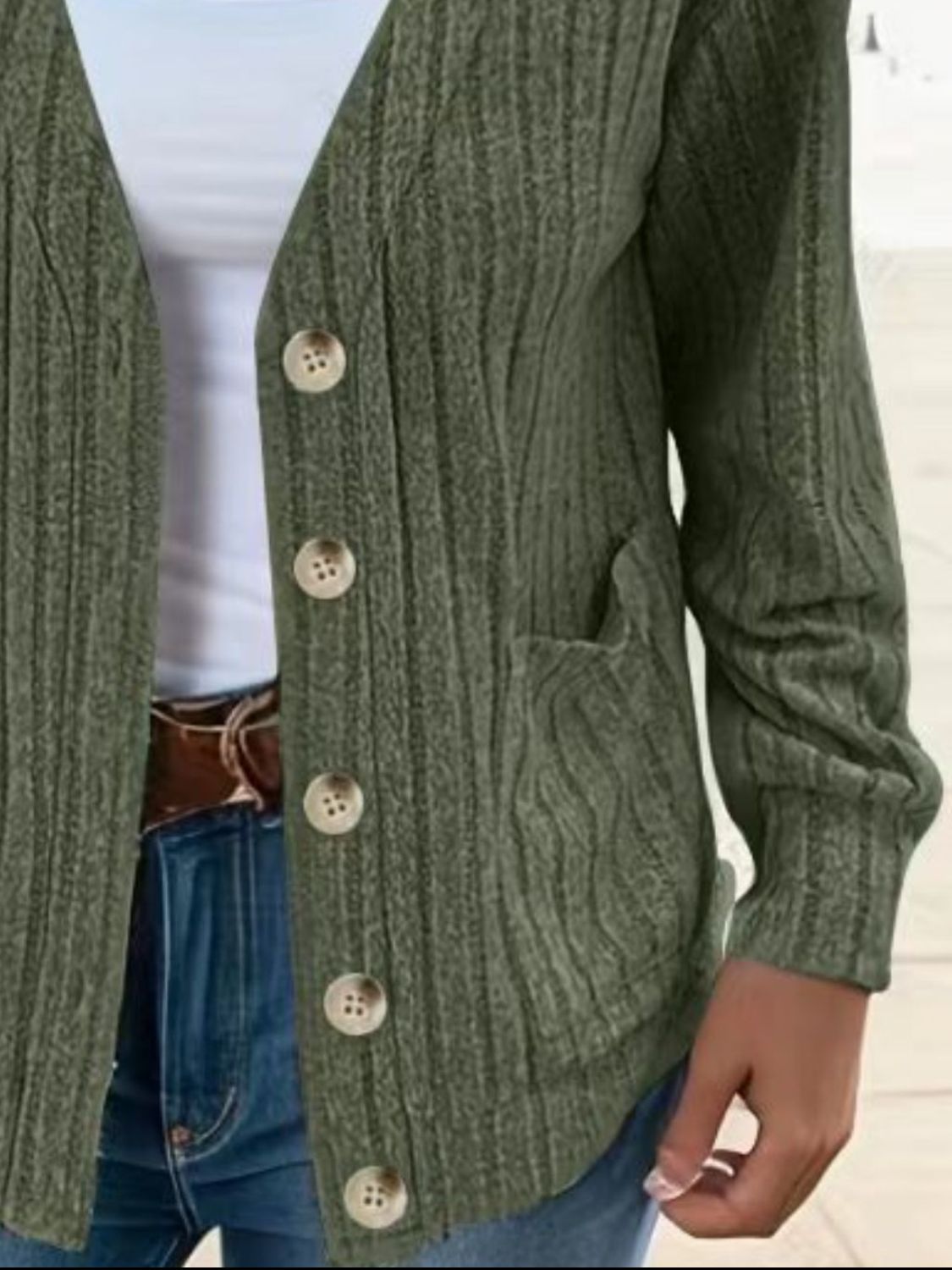 Button Up V-Neck Long Sleeve Cardigan