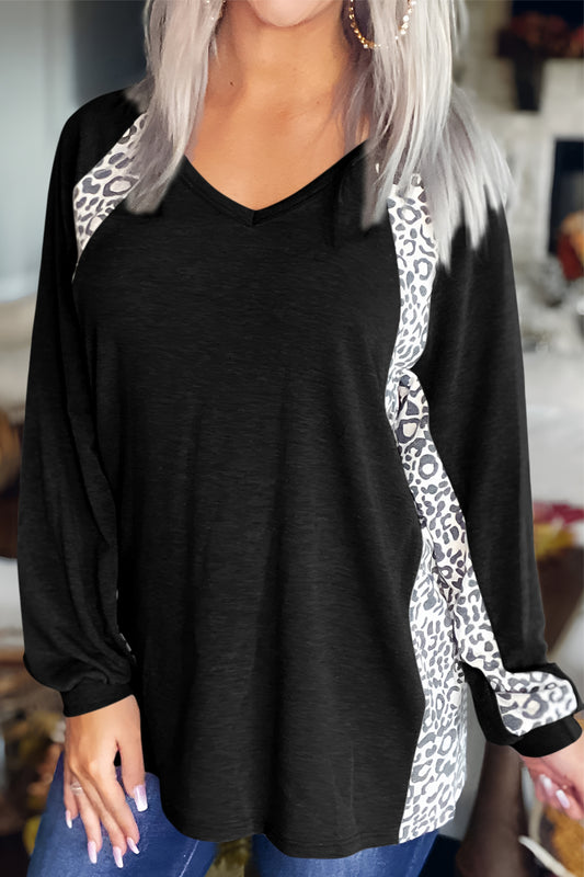 Leopard V-Neck Long Sleeve T-Shirt