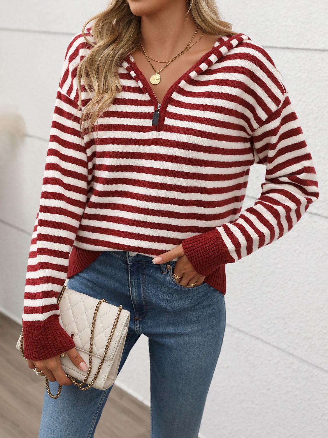 Striped Long Sleeve Hooded Sweater