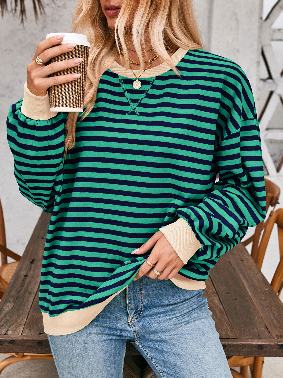 Contrast Striped Long Sleeve Sweatshirt