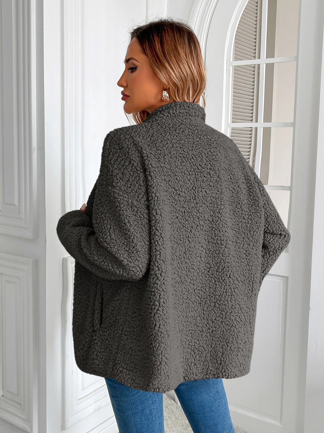 Zip Up Long Sleeve Fuzzy Jacket