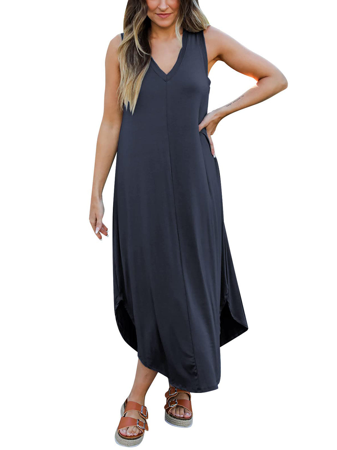 V-Neck Midi Tank Dress