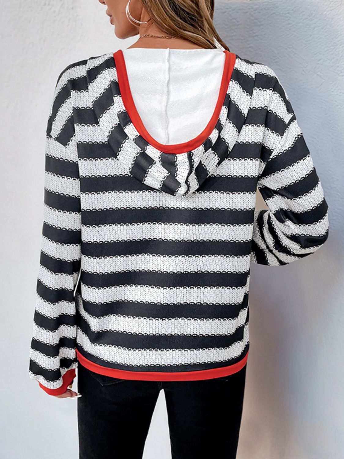 Contrast Striped Long Sleeve Hoodie