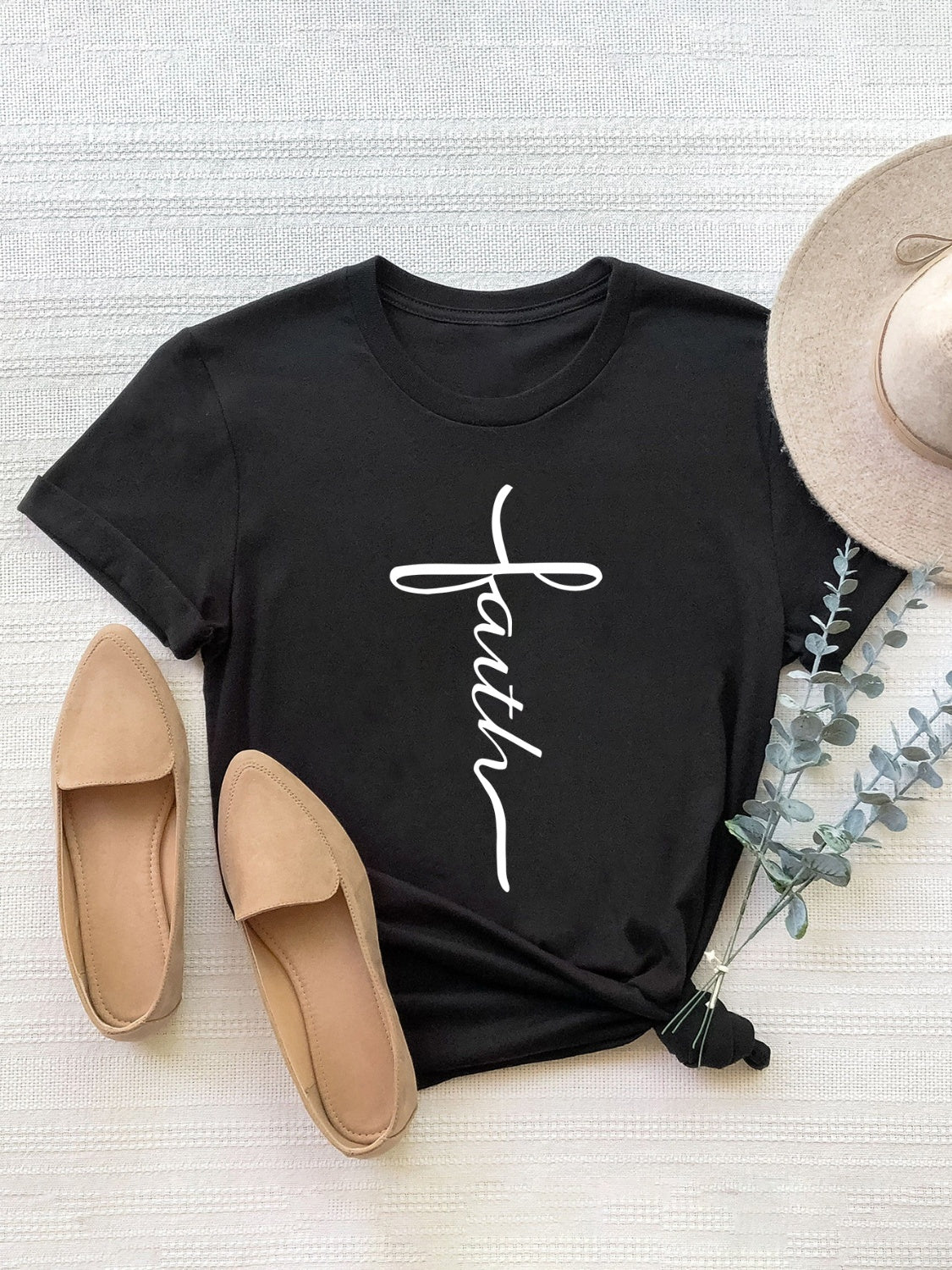 FAITH Graphic Round Neck Short Sleeve T-Shirt
