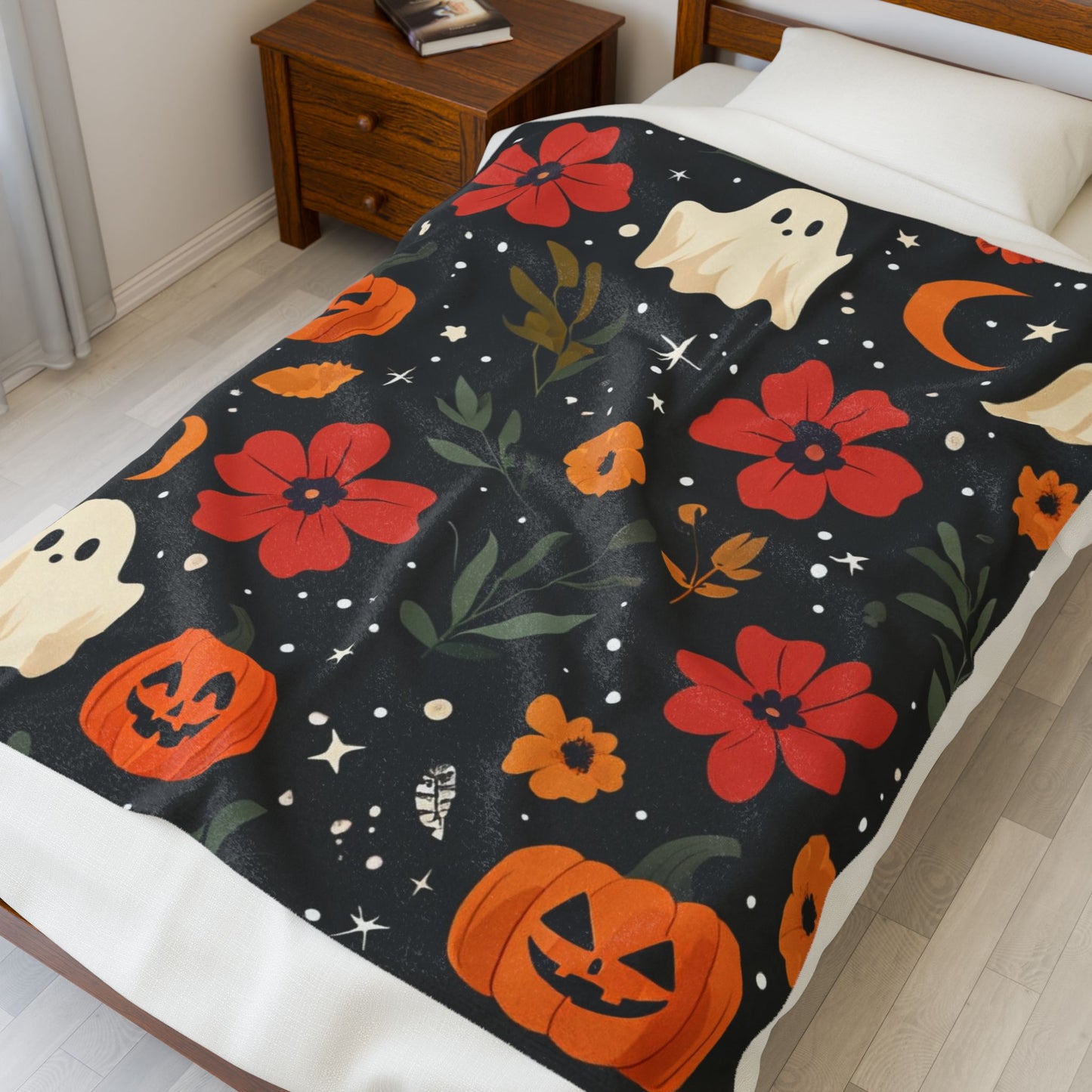 Ghost & Pumpkin Velveteen Plush Blanket