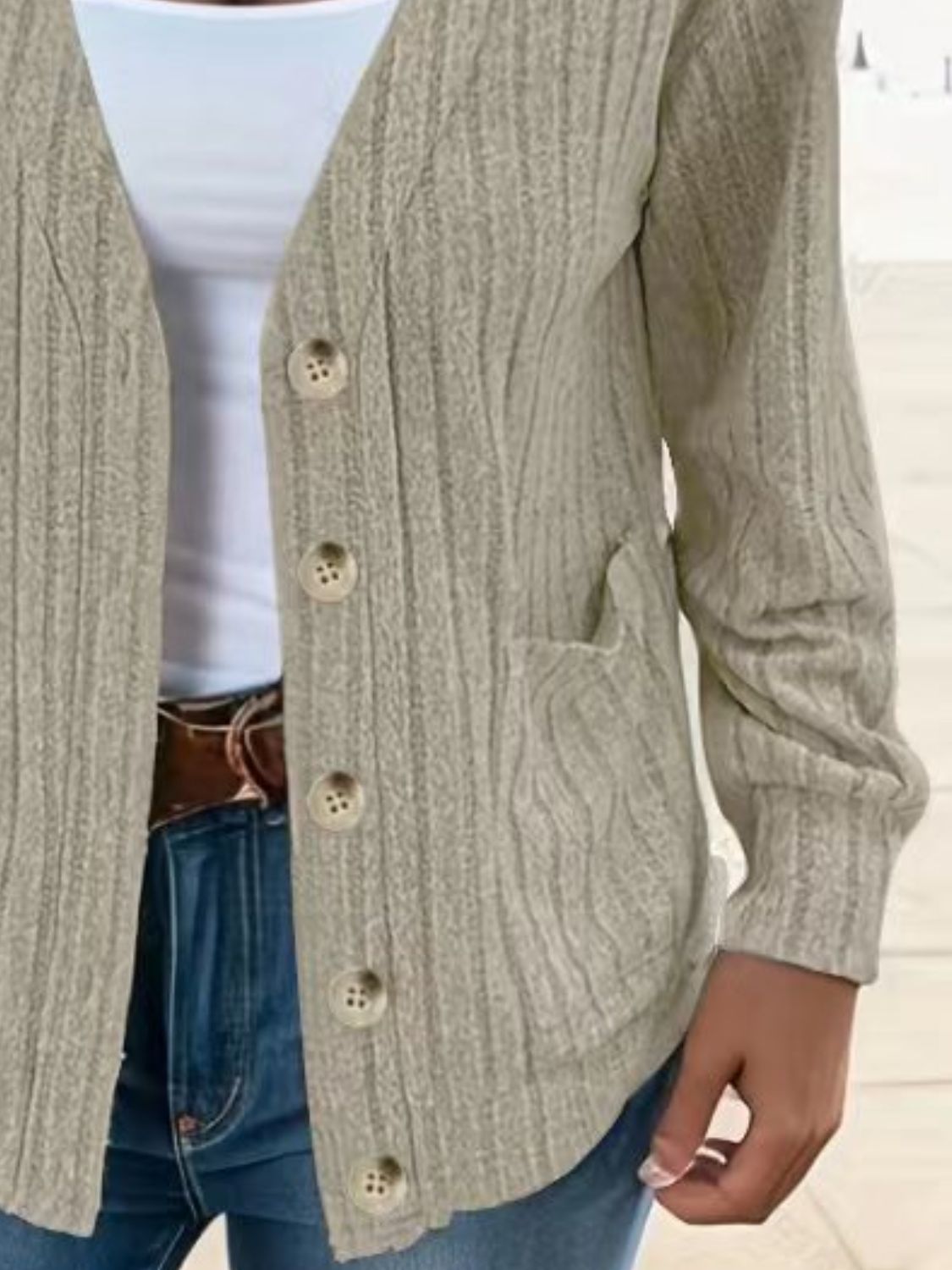 Button Up V-Neck Long Sleeve Cardigan