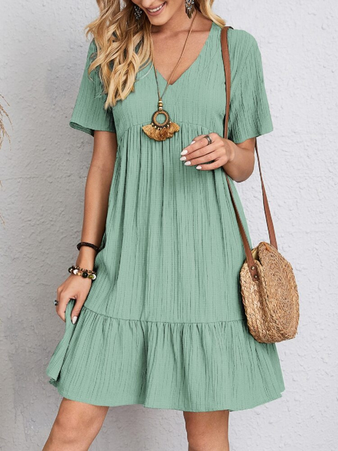 V-Neck Short Sleeve Dress