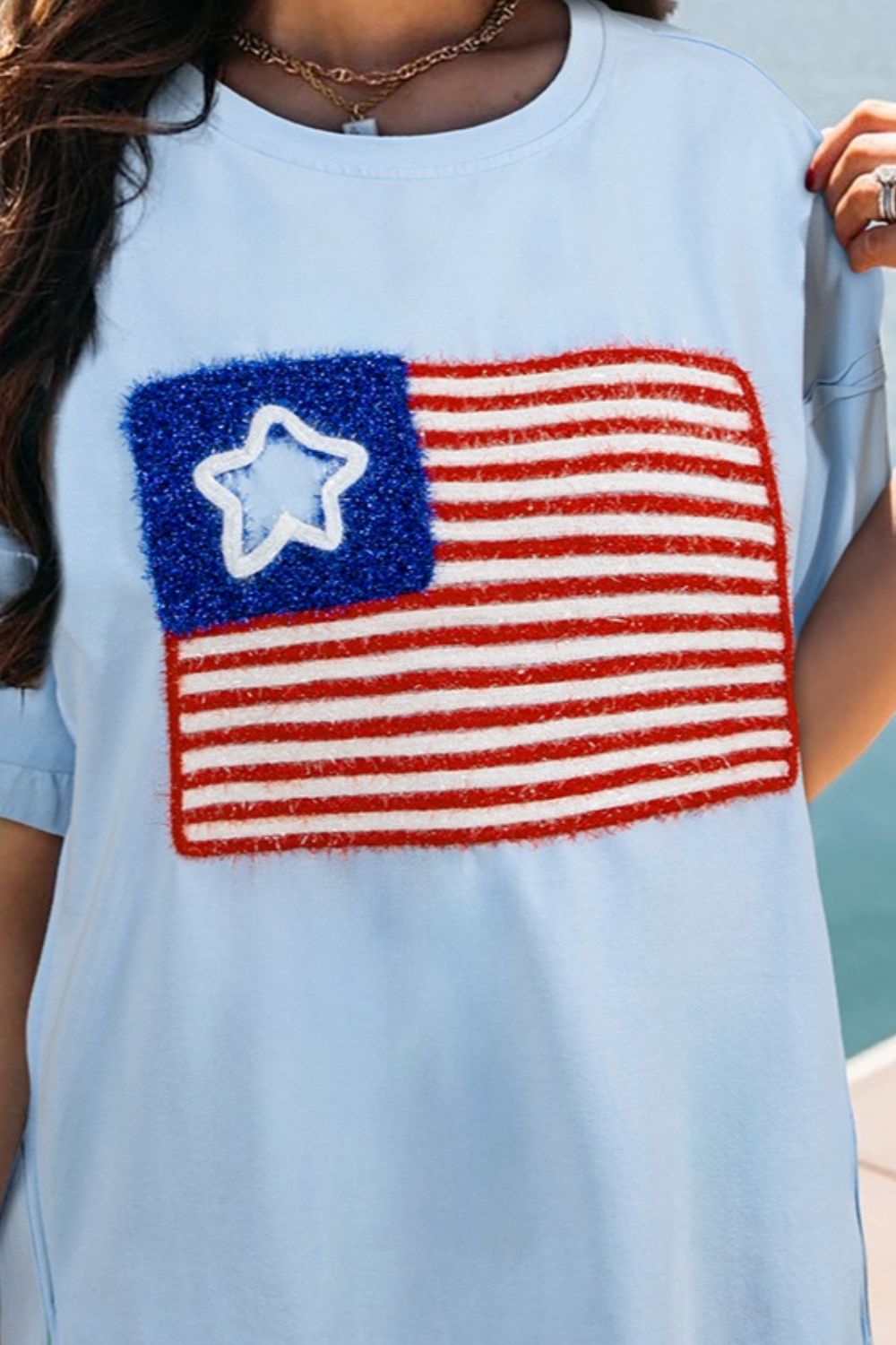 US Flag Round Neck Short Sleeve T-Shirt