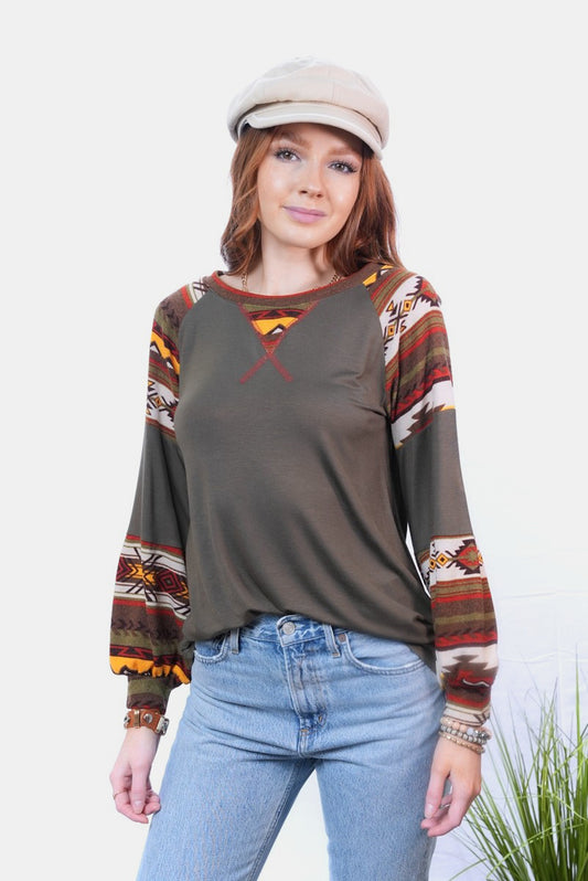 Geometric Round Neck Long Sleeve Top