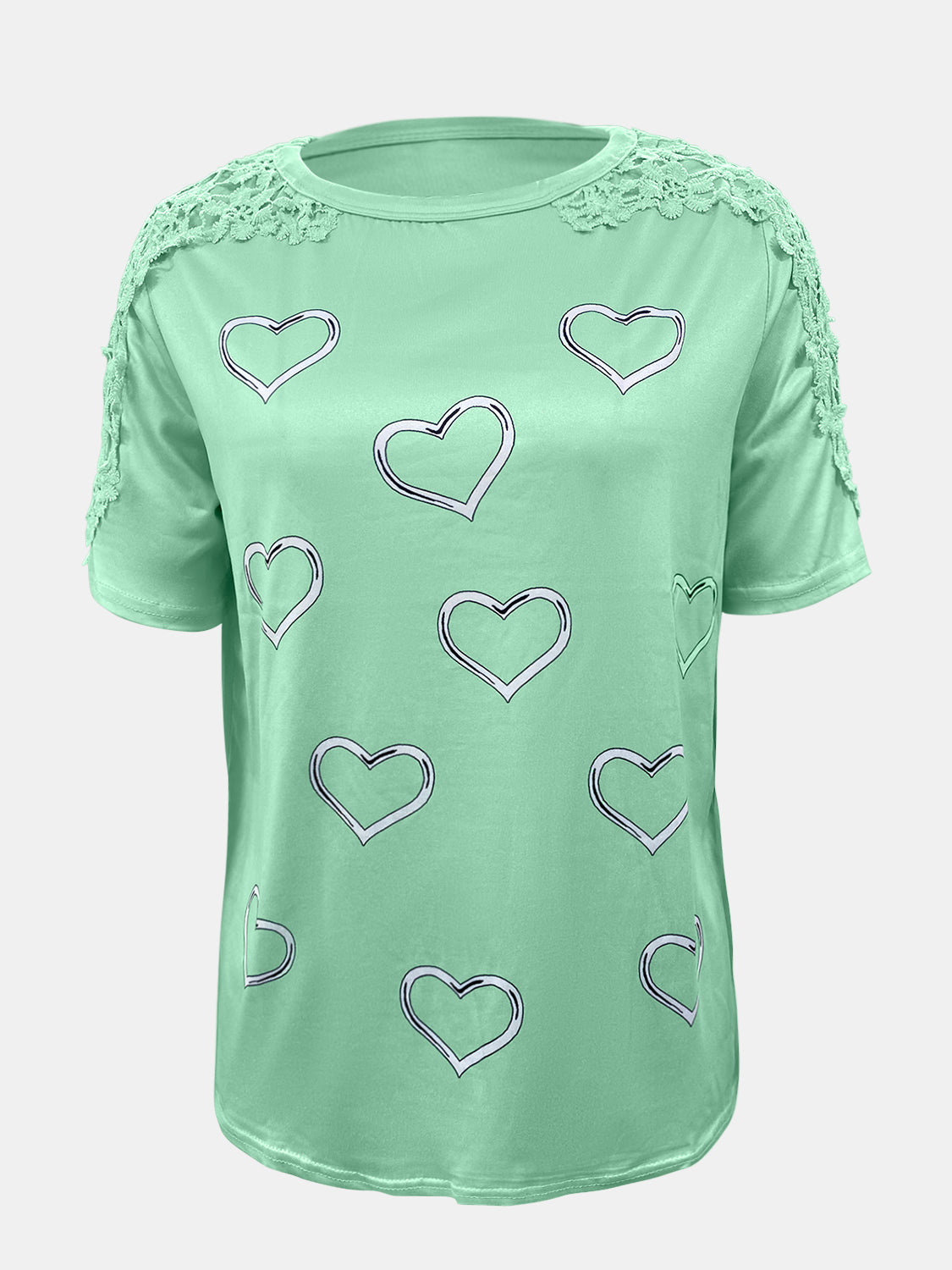 Lace Detail Heart Round Neck Short Sleeve Top