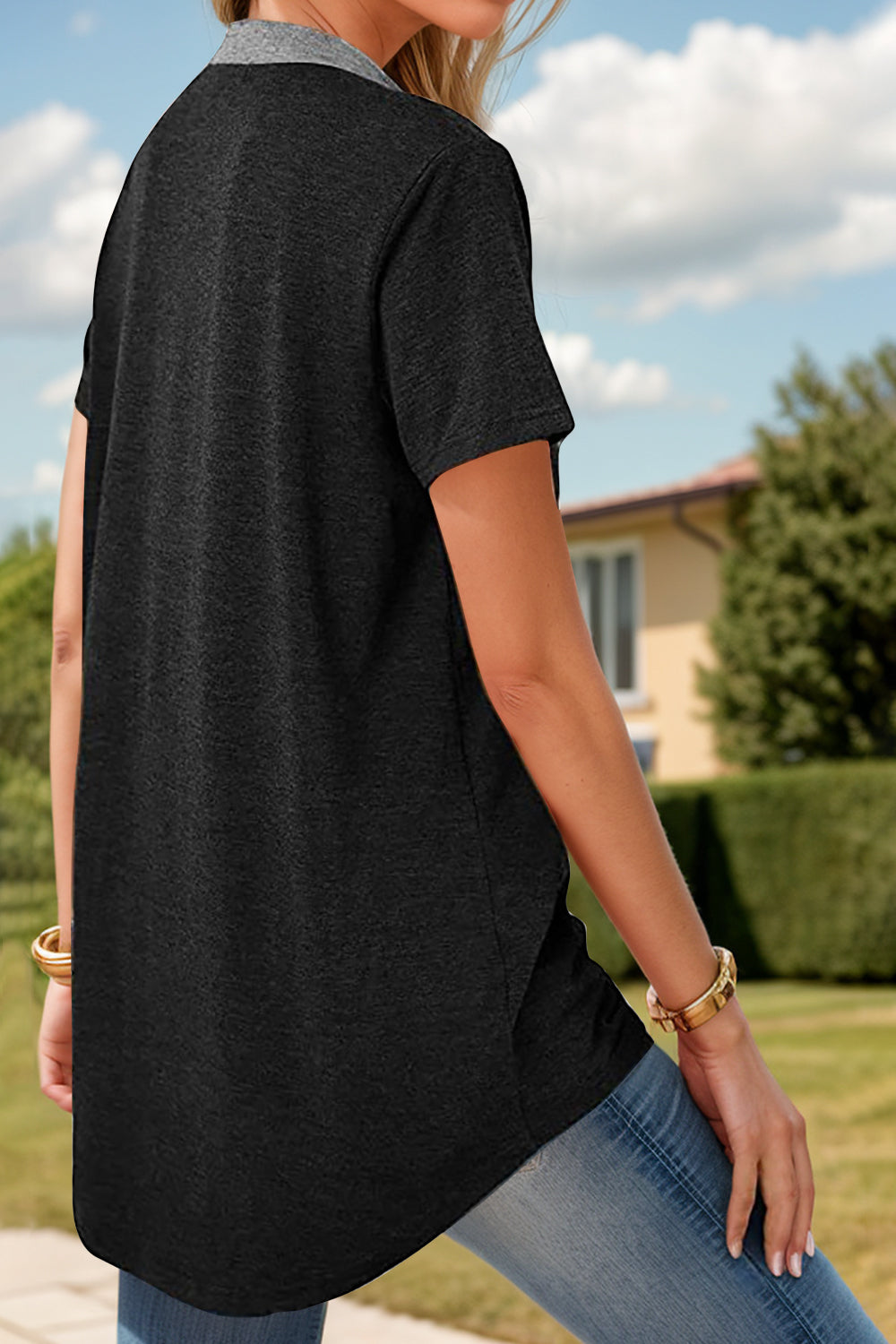 Half Button Short Sleeve T-Shirt