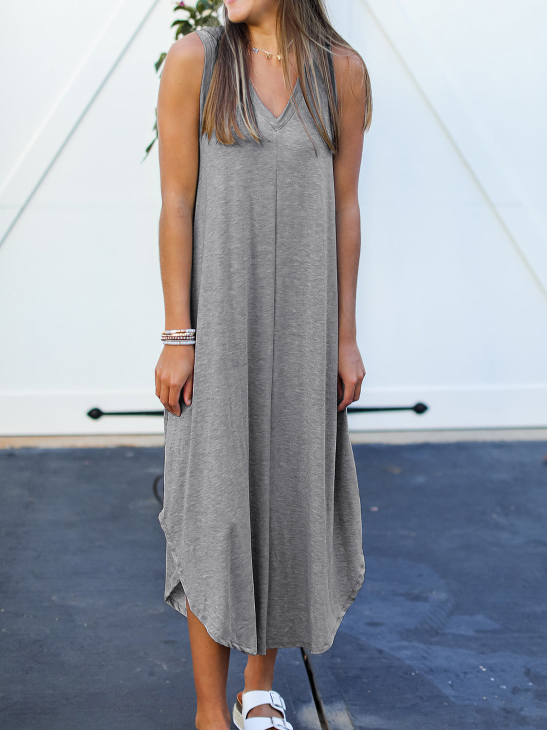 V-Neck Midi Tank Dress