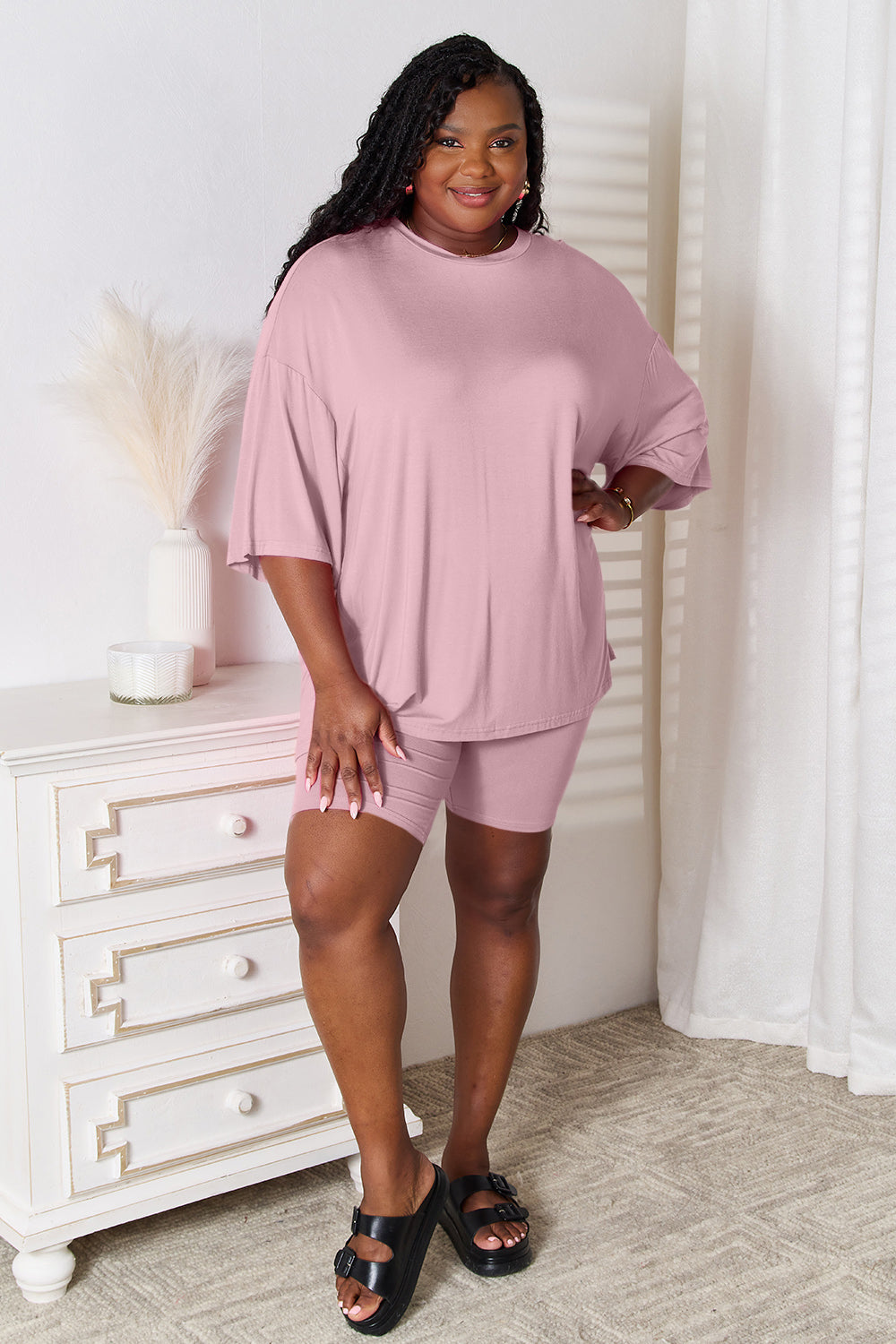 Soft Rayon Three-Quarter Sleeve Top and Shorts Set