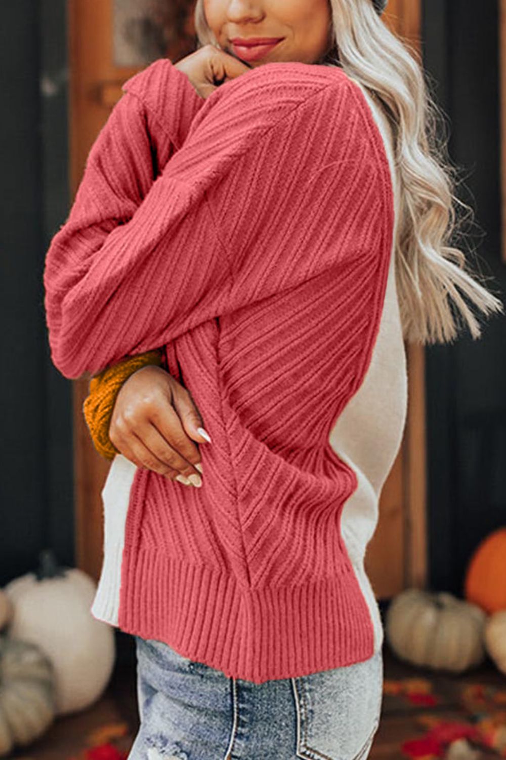 Color Block Textured Drop Shoulder Sweater