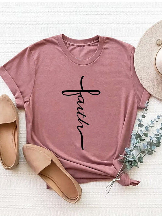 FAITH Graphic Round Neck Short Sleeve T-Shirt