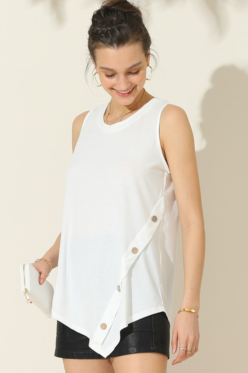 Round Neck Button Side Tank