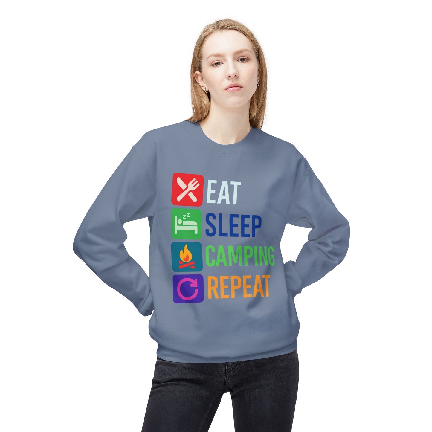 Eat Sleep Camping Repeat Unisex Softstyle Fleece Crewneck