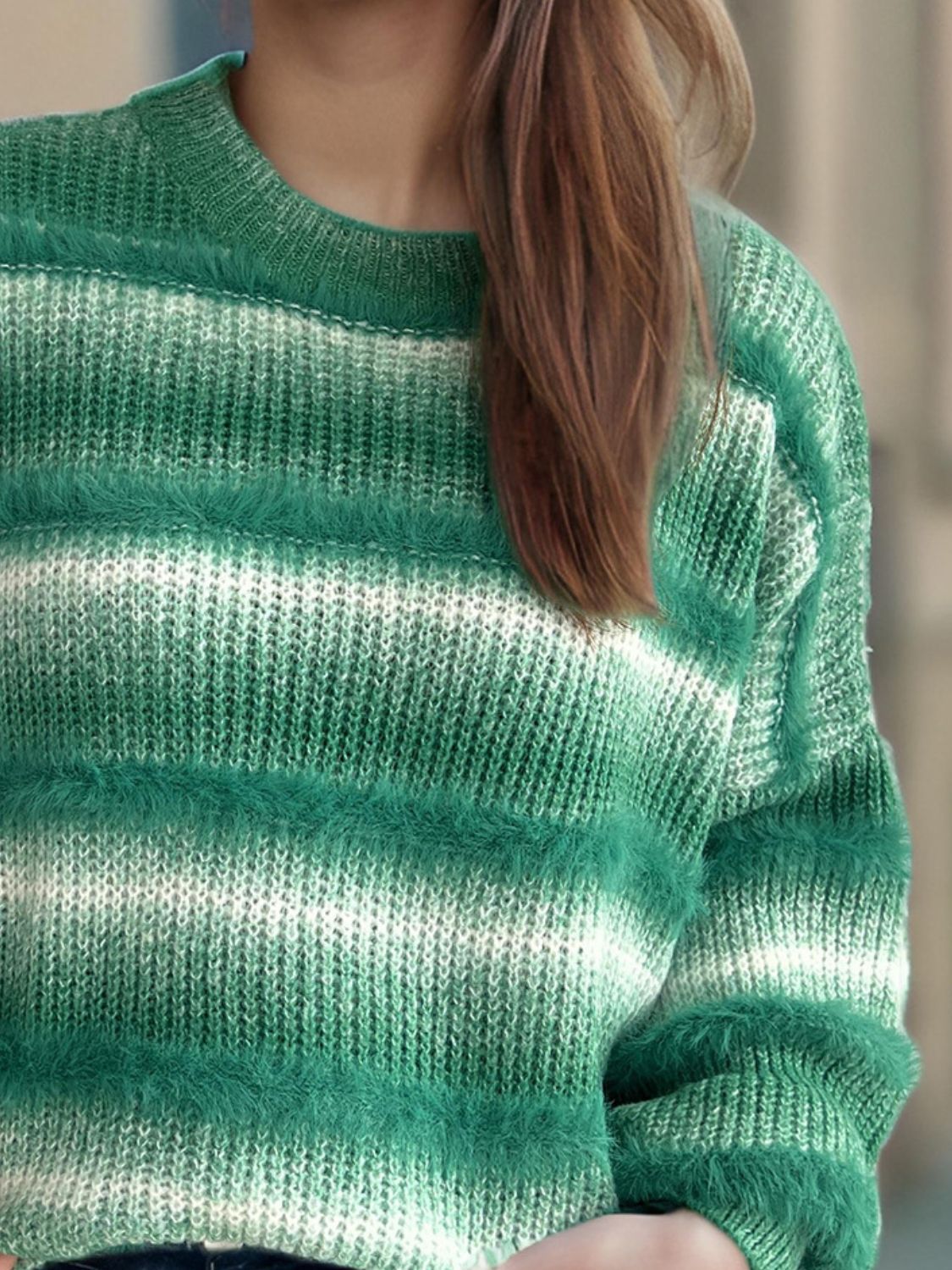 Out of Focus Gradient Round Neck Dropped Shoulder Sweater