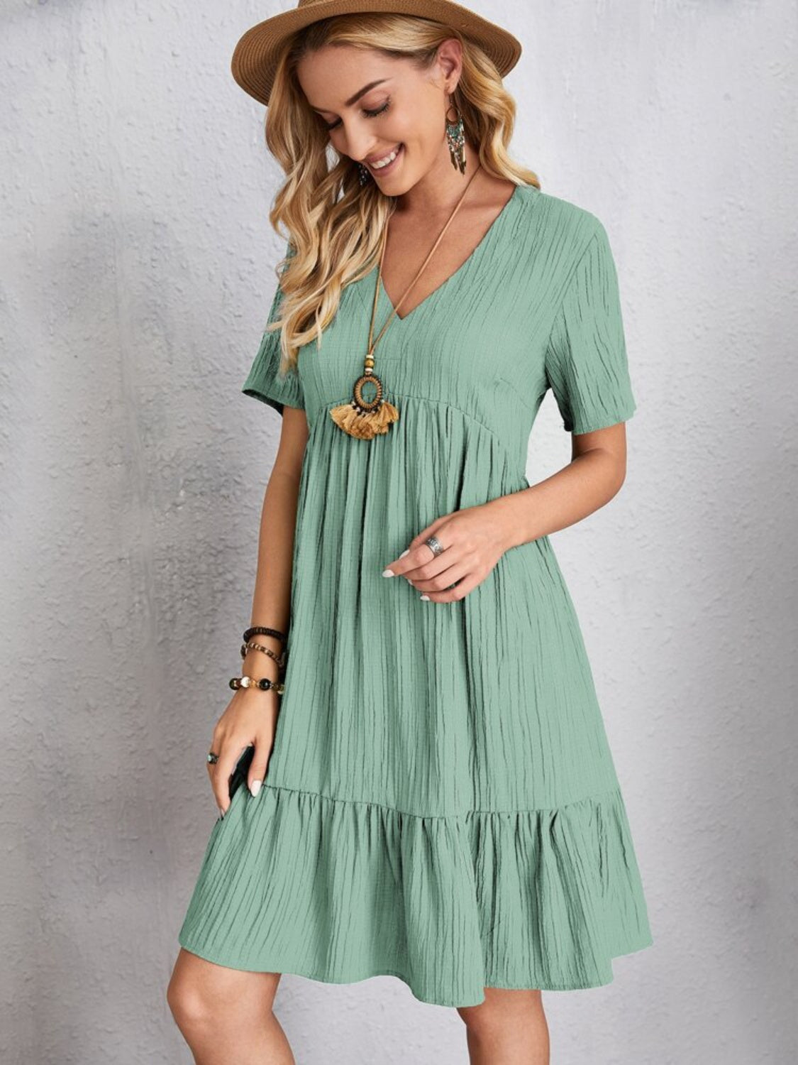 V-Neck Short Sleeve Dress